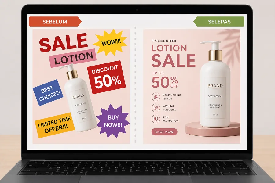 Poster lotion sebelum dan selepas faham asas design